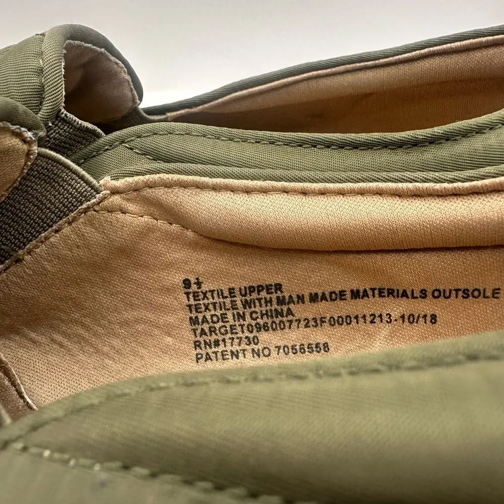 A New Tan Olive Quilted Slip-On Loafers size 9.5